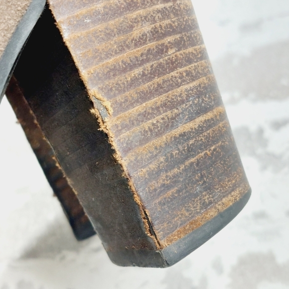 BCBG Tan Leather Block High Heels Buckle Ankle Boots V674 - Picture 11 of 13